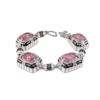 Renaissance Style Bracelet by Lauren G Adams, silver-tone links with four pink stones on Tampa Home & Garden Store