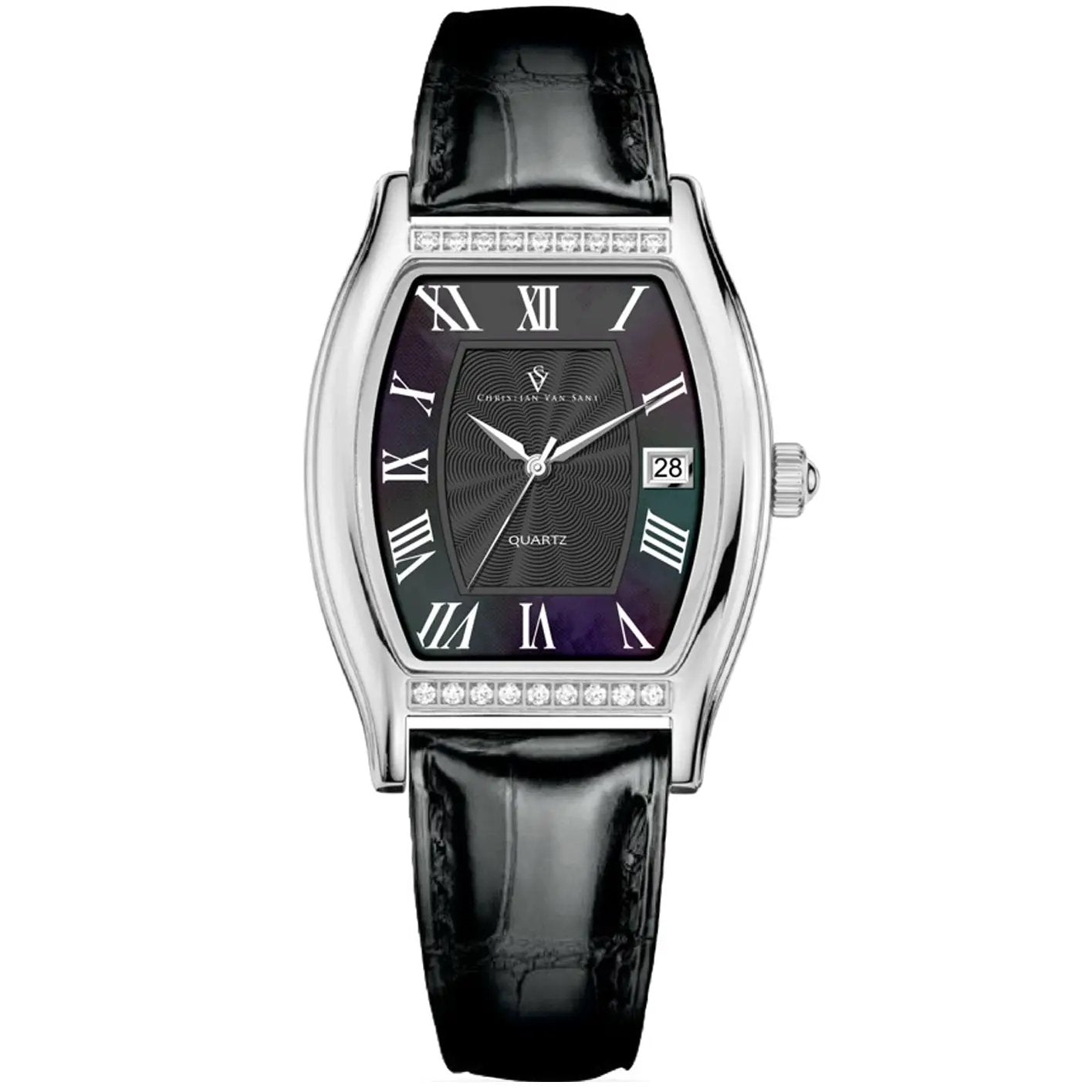 Christian Van Sant Gemma women's watch purple dial, silver case, diamond accents, leather strap on Tampa Home & Garden Store