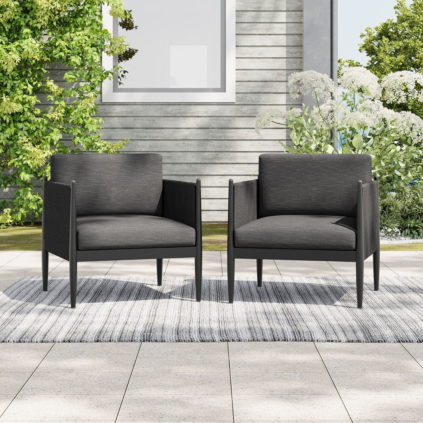 Pair of Dawson Club Chairs outdoor armchairs in dark gray woven fabric by HouseOfZazla on Tampa Home & Garden Store