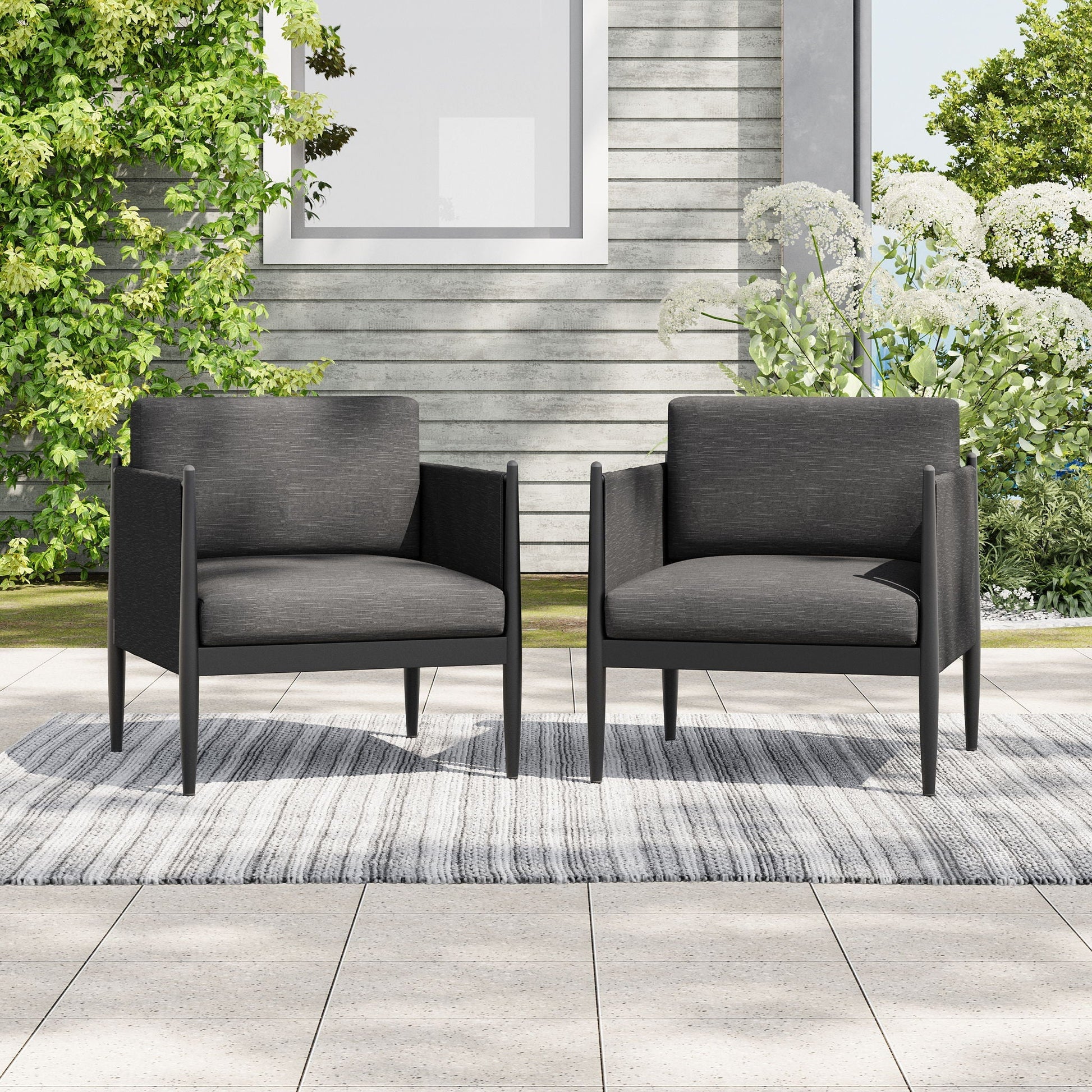 Pair of Dawson Club Chairs outdoor armchairs in dark gray woven fabric by HouseOfZazla on Tampa Home & Garden Store