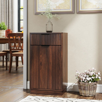 Tilt Out Trash Can Cabinet with wave-textured drawer and pull-out bin in dark wood on Tampa Home & Garden Store