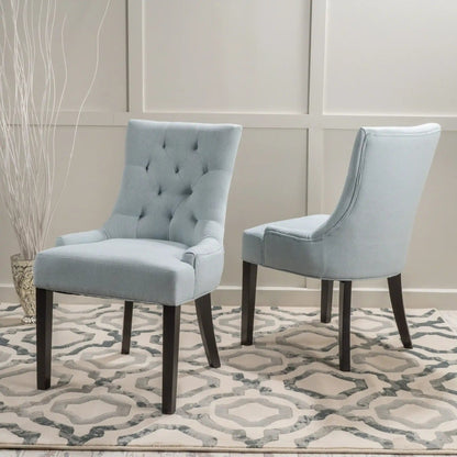 Contemporary Cheney dining chairs set in light blue tufted fabric with dark legs 2 chairs on Tampa Home & Garden Store