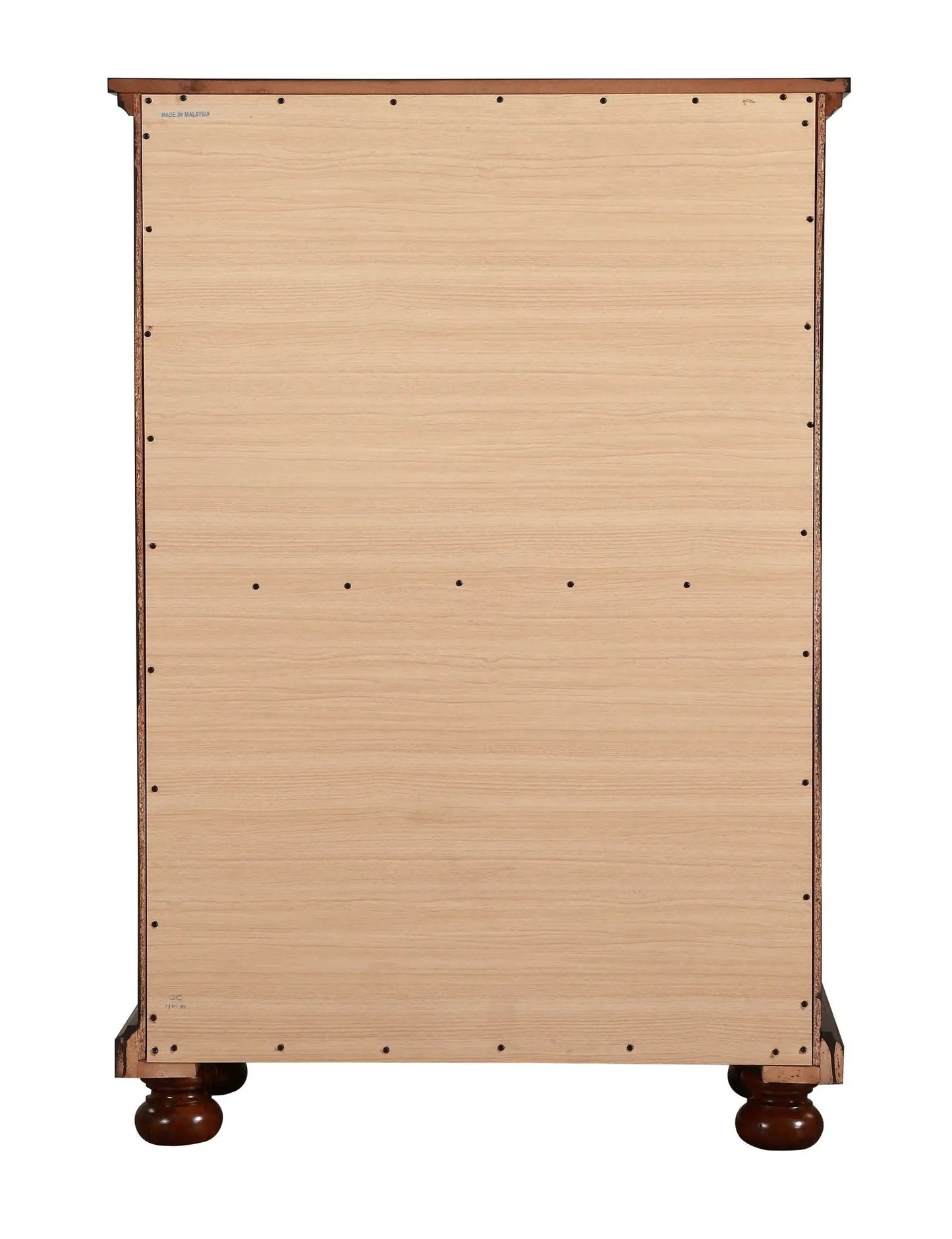 Meade Accent Chest back view in light oak veneer with dark trim, Unique Piece Furniture on Tampa Home & Garden Store
