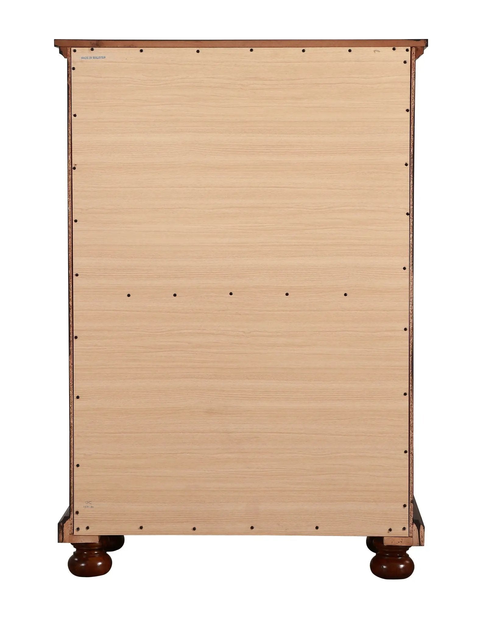 Meade Accent Chest back view in light oak veneer with dark trim, Unique Piece Furniture on Tampa Home & Garden Store
