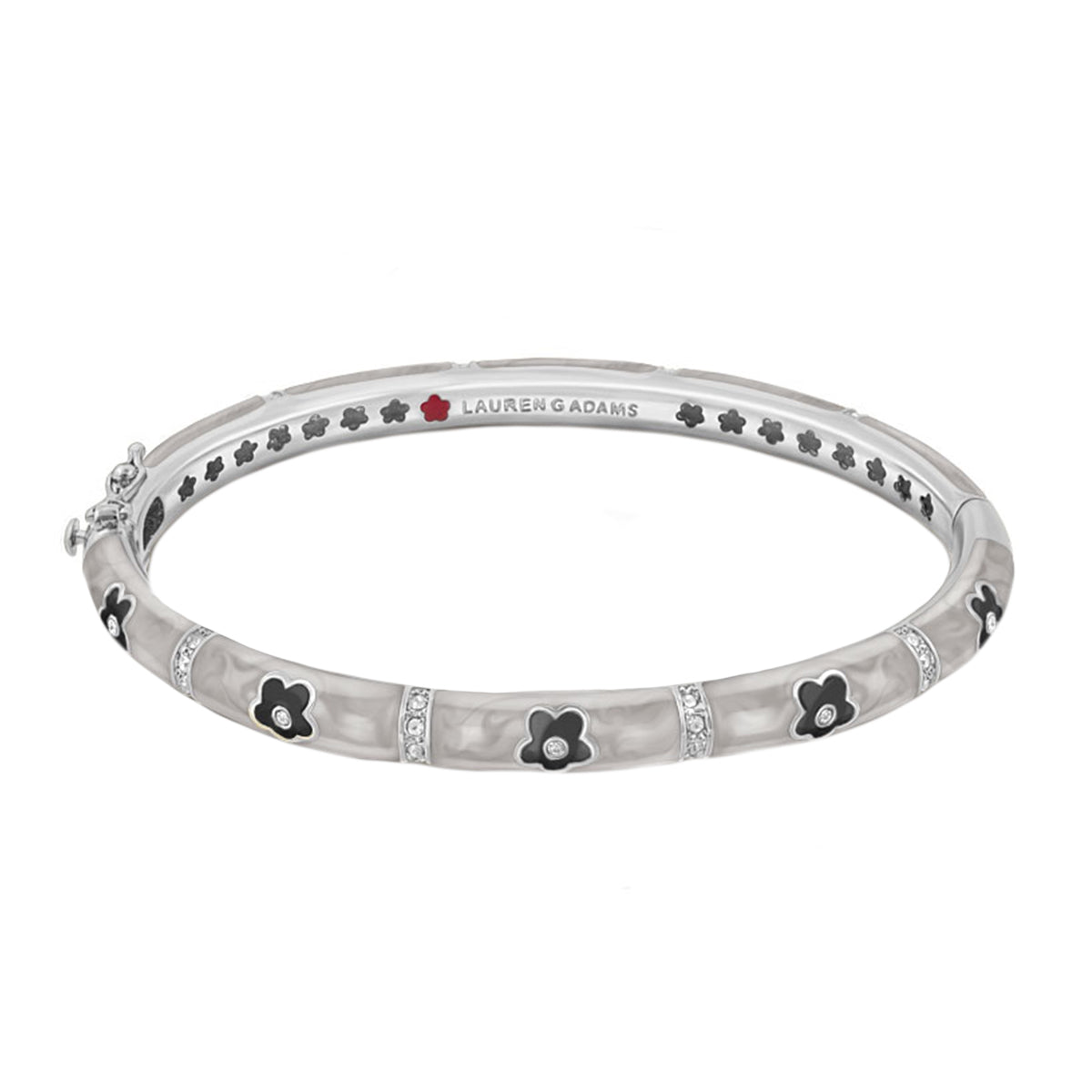 Daisy Love Stackable Bangle by Lauren G Adams in silver with black flower motifs and crystals on Tampa Home & Garden Store