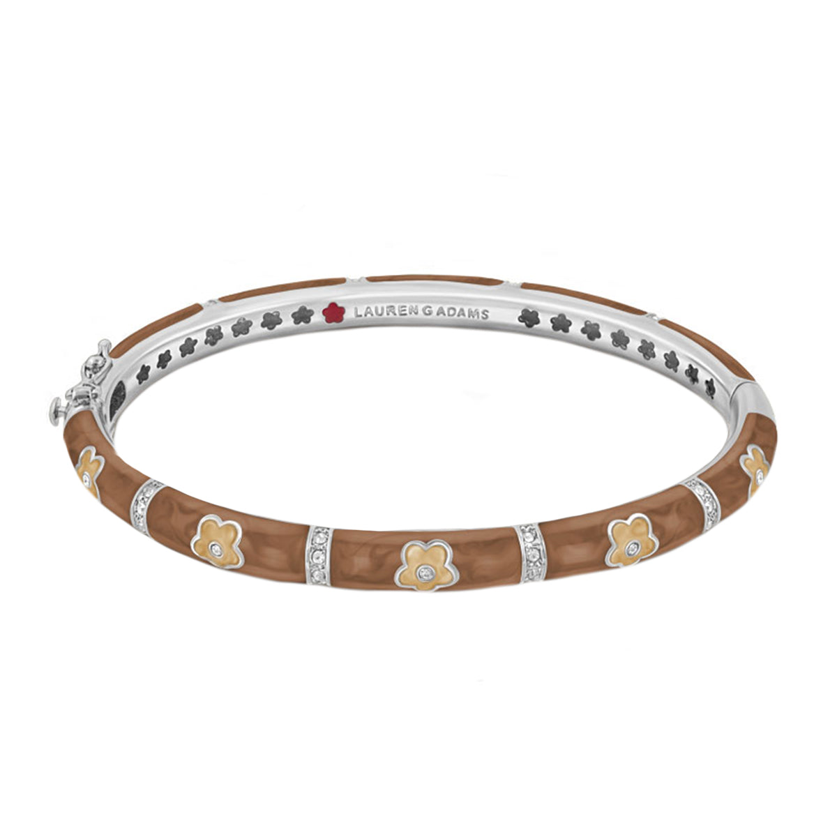 Daisy Love Stackable Bangle by Lauren G Adams in brown leather with silver-tone flower accents on Tampa Home & Garden Store