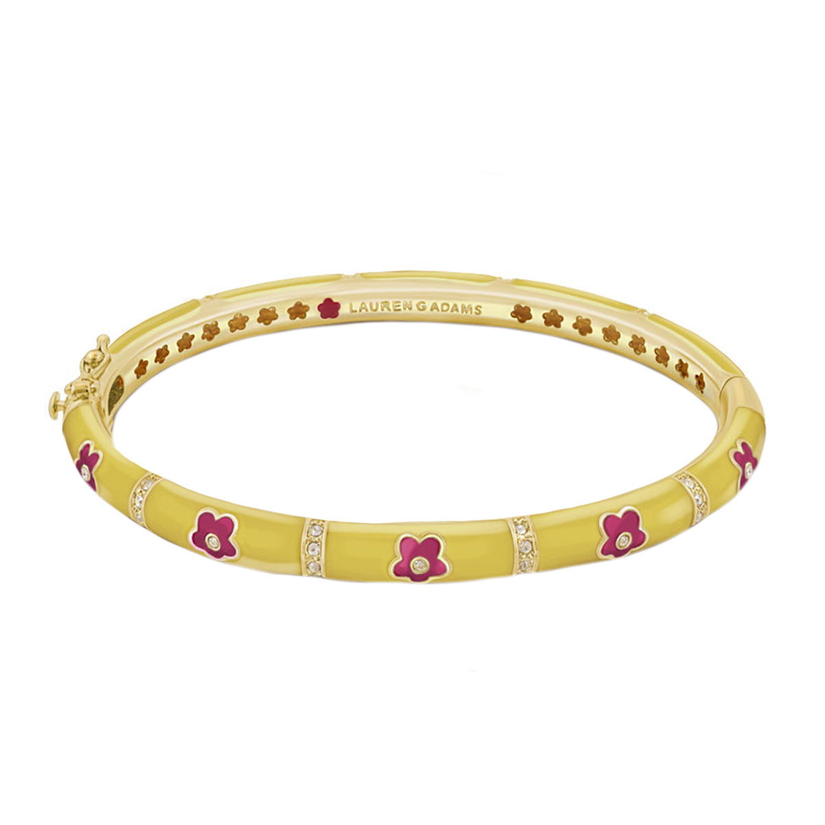 Daisy Love stackable bracelet yellow enamel with pink daisies and crystals Lauren G Adams on Tampa Home & Garden Store