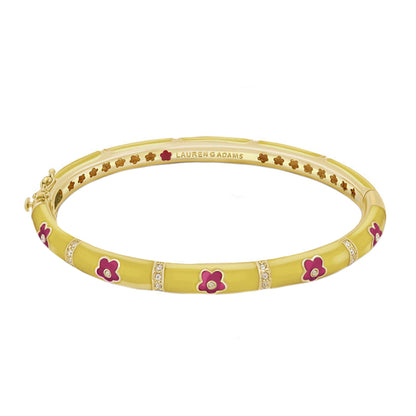 Daisy Love stackable bracelet yellow enamel with pink daisies and crystals Lauren G Adams on Tampa Home & Garden Store