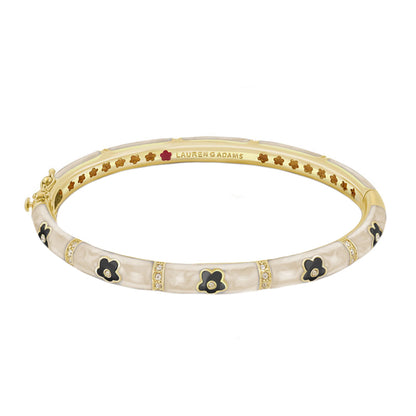Daisy Love Bangle gold-tone with black enamel flowers and crystal accents by Lauren G Adams on Tampa Home & Garden Store