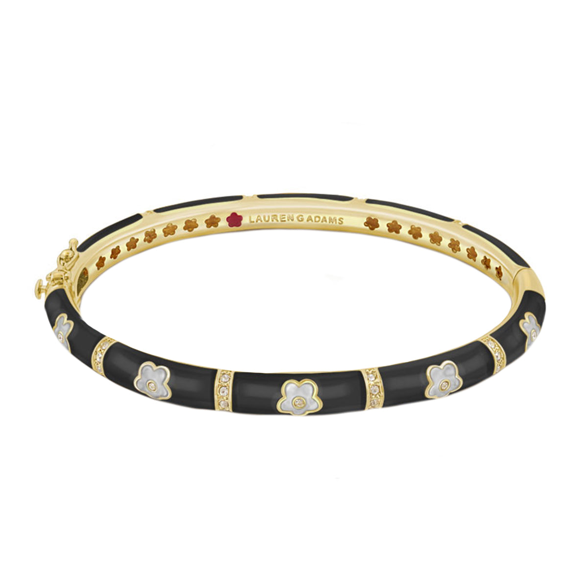 Daisy Love Stackable Bangle black enamel with gold-tone flowers by Lauren G Adams on Tampa Home & Garden Store