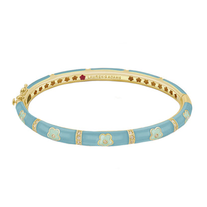 Daisy Love Stackable Bangle by Lauren G Adams turquoise enamel with gold flower accents on Tampa Home & Garden Store