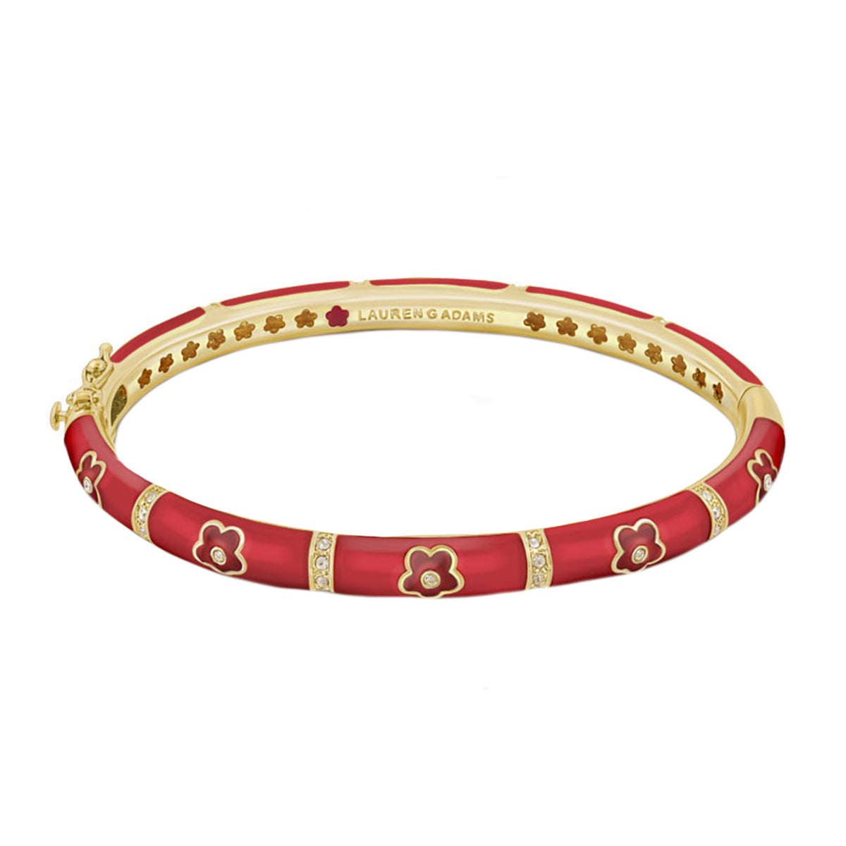 Daisy Love Stackable Bangle red enamel with gold flower motifs and crystals by Lauren G Adams on Tampa Home & Garden Store