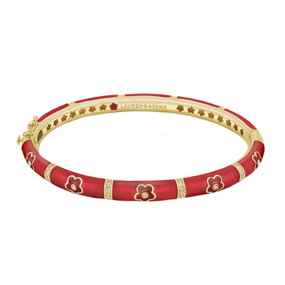 Daisy Love Stackable Bangle red enamel with gold flower motifs and crystals by Lauren G Adams on Tampa Home & Garden Store