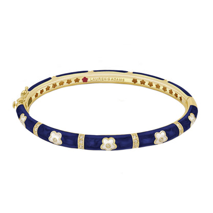 Daisy Love Stackable Bangle by Lauren G Adams in blue enamel with gold flower accents on Tampa Home & Garden Store