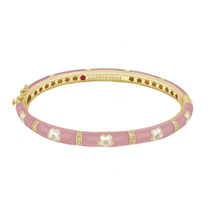 Daisy Love stackable bangle with pink enamel and white flower motifs by Lauren G Adams on Tampa Home & Garden Store