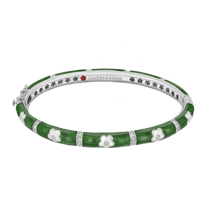 Daisy Love Stackable Bangle green enamel with silver flower charms by Lauren G Adams on Tampa Home & Garden Store