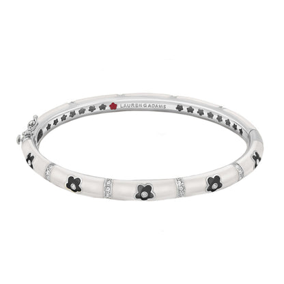 Stackable Daisy Love Bangle by Lauren G Adams, bracelet with black enamel daisies and crystals on Tampa Home & Garden Store