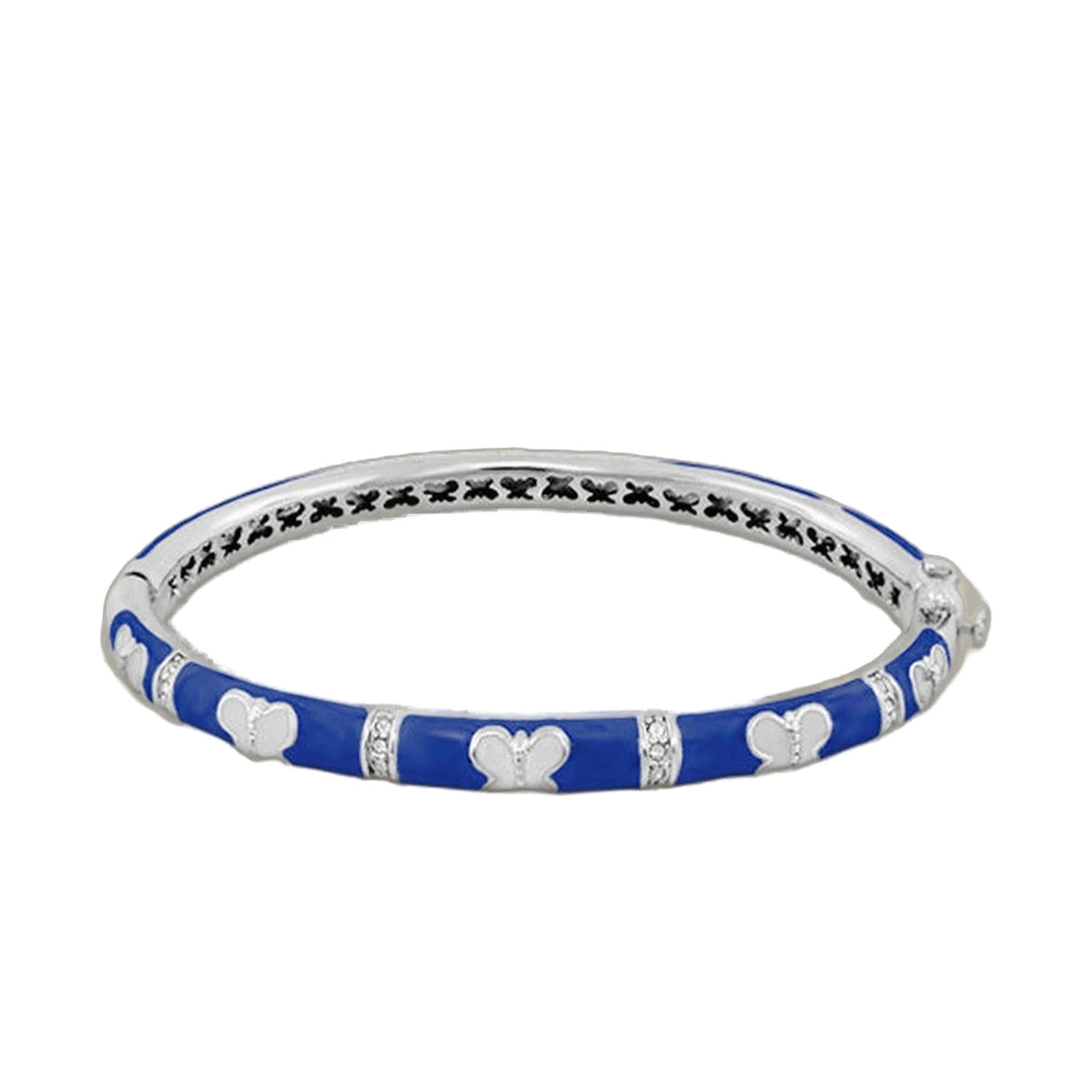 Butterfly World Bangle, blue enamel bracelet with white heart motifs and silver accents on Tampa Home & Garden Store