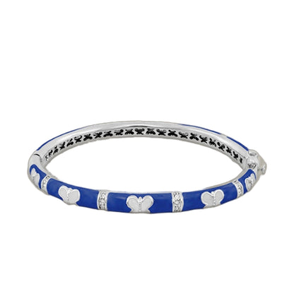 Butterfly World Bangle, blue enamel bracelet with white heart motifs and silver accents on Tampa Home & Garden Store