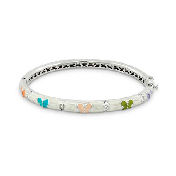 Butterfly World Bangle, enamel butterfly accents and crystal inlays on a silver bracelet on Tampa Home & Garden Store