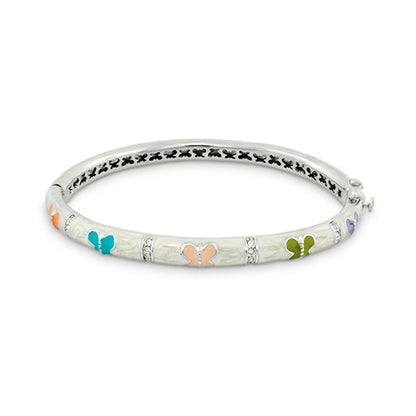 Butterfly World Bangle, enamel butterfly accents and crystal inlays on a silver bracelet on Tampa Home & Garden Store