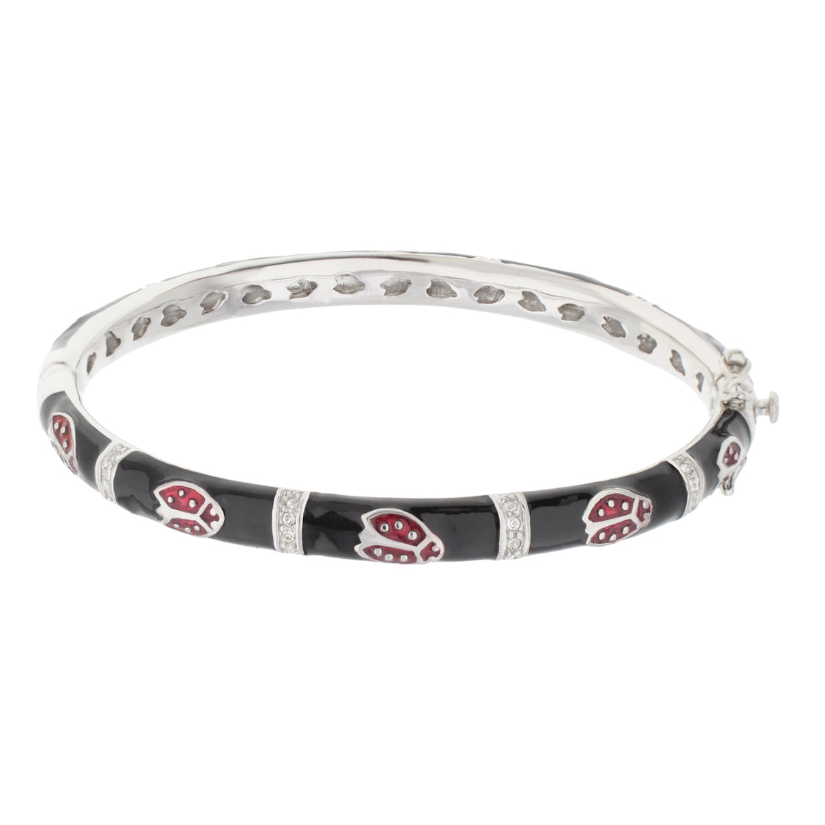 Lady Poof Stackable Bangle in black enamel with red ladybug motifs and crystal accents on Tampa Home & Garden Store