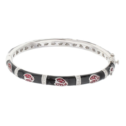Lady Poof Stackable Bangle in black enamel with red ladybug motifs and crystal accents on Tampa Home & Garden Store