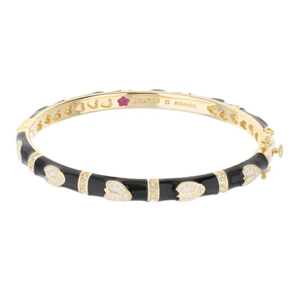 Lady Poof Stackable Bracelet by Lauren G Adams, gold bangle with black enamel leaf crystals on Tampa Home & Garden Store