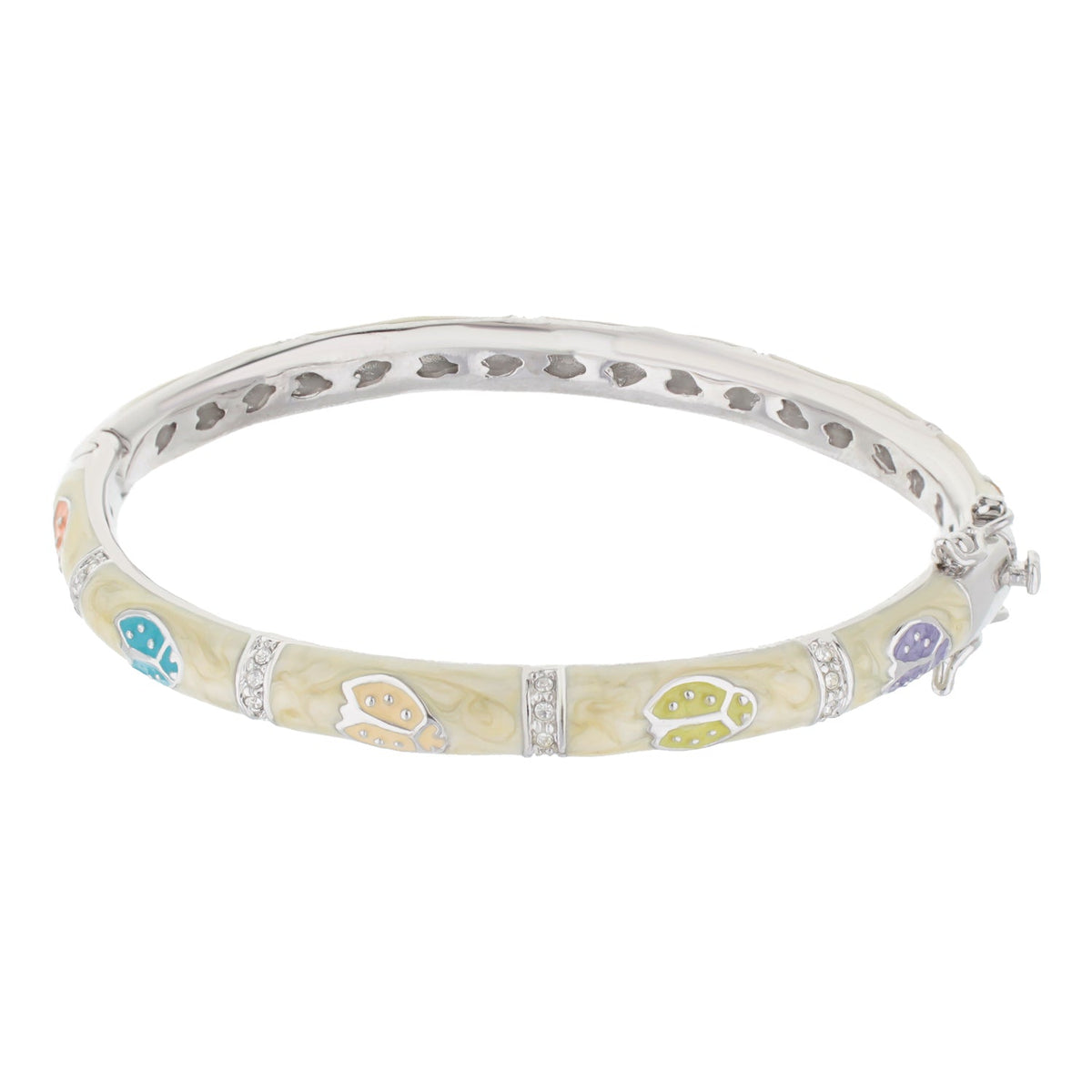 Lady Poof Stackable Bangle by Lauren G Adams, cream enamel bracelet with pastel flowers on Tampa Home & Garden Store