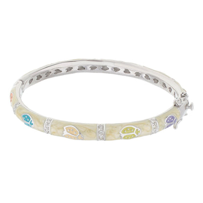 Lady Poof Stackable Bangle by Lauren G Adams, cream enamel bracelet with pastel flowers on Tampa Home & Garden Store