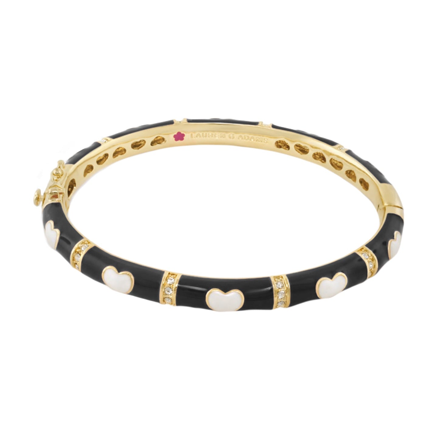 Lots of Love Bangle bracelet in black enamel with white hearts on Tampa Home & Garden Store