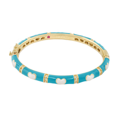 Lots of Love Bangle turquoise enamel stackable bracelet by Lauren G Adams with white hearts on Tampa Home & Garden Store