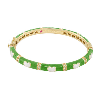 Lots of Love Bangle green enamel stackable bracelet with white hearts Lauren G Adams on Tampa Home & Garden Store