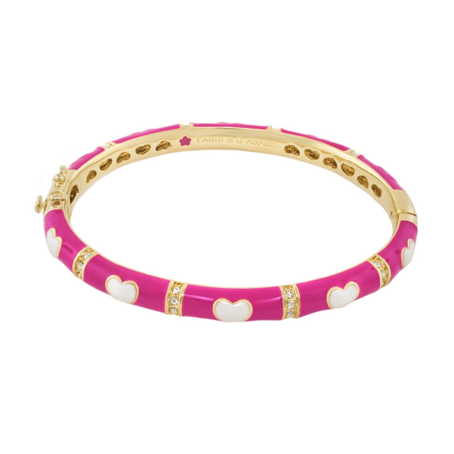 Lots of Love Bangle pink enamel bracelet with white hearts and crystal accents by Lauren G Adams on Tampa Home & Garden Store