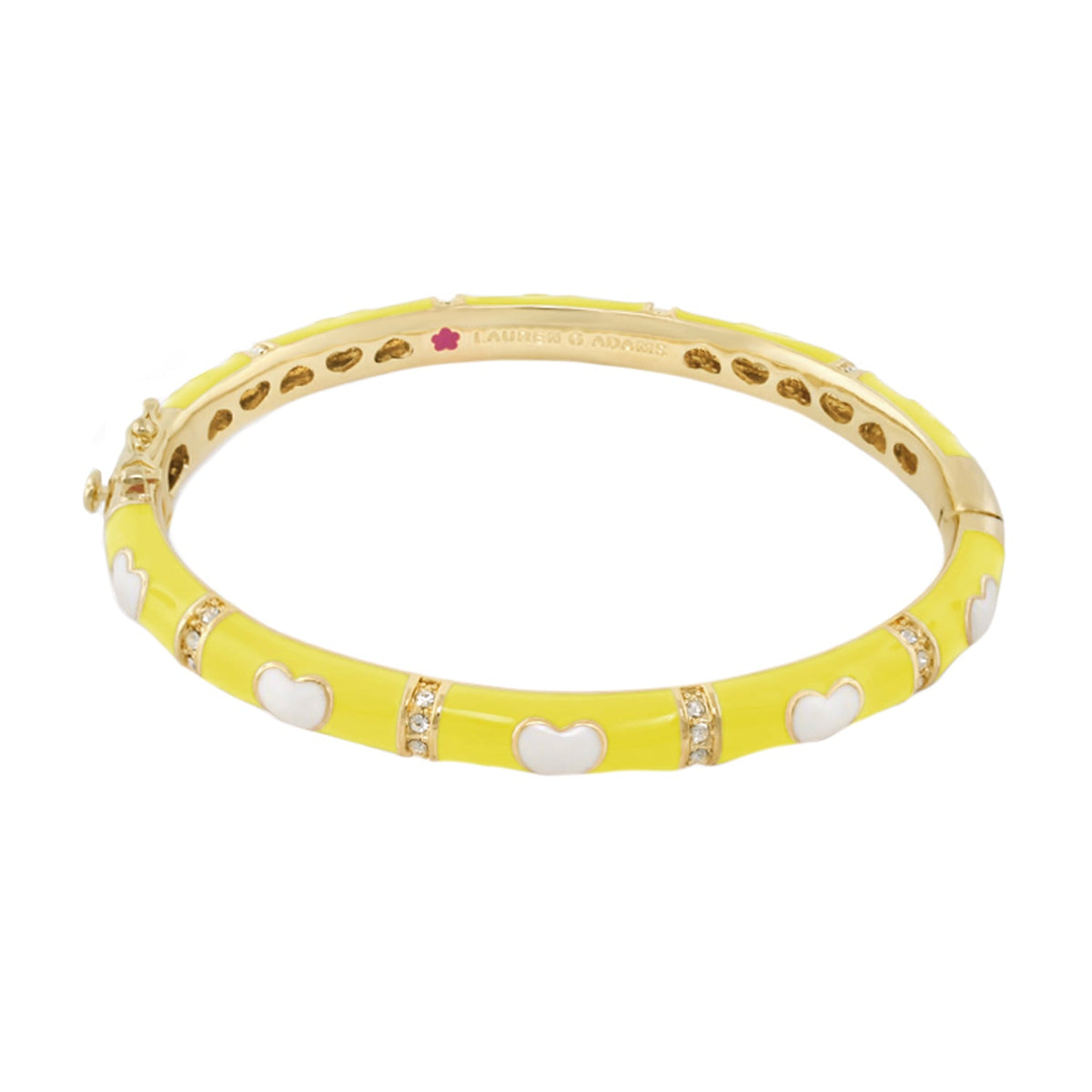 Lots of Love Bangle bracelet in yellow enamel with white heart charms and gold-tone accents on Tampa Home & Garden Store