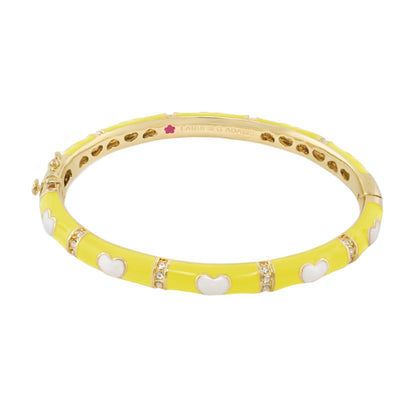 Lots of Love Bangle bracelet in yellow enamel with white heart charms and gold-tone accents on Tampa Home & Garden Store
