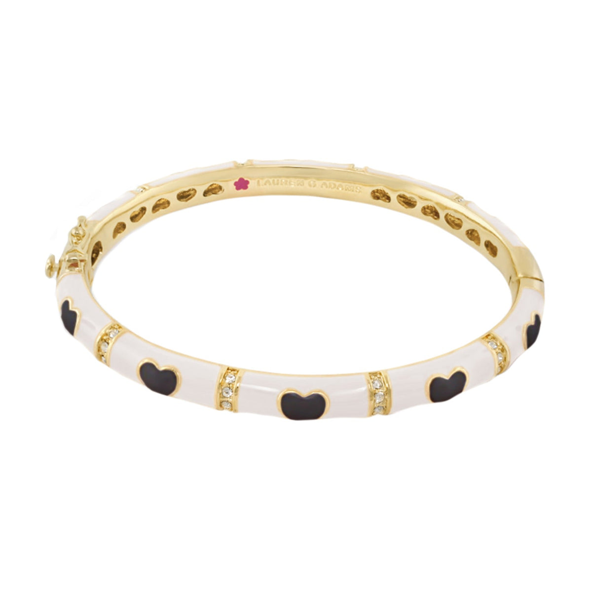 Lots of Love Bangle bracelet in gold with white enamel and black hearts by Lauren G Adams on Tampa Home & Garden Store