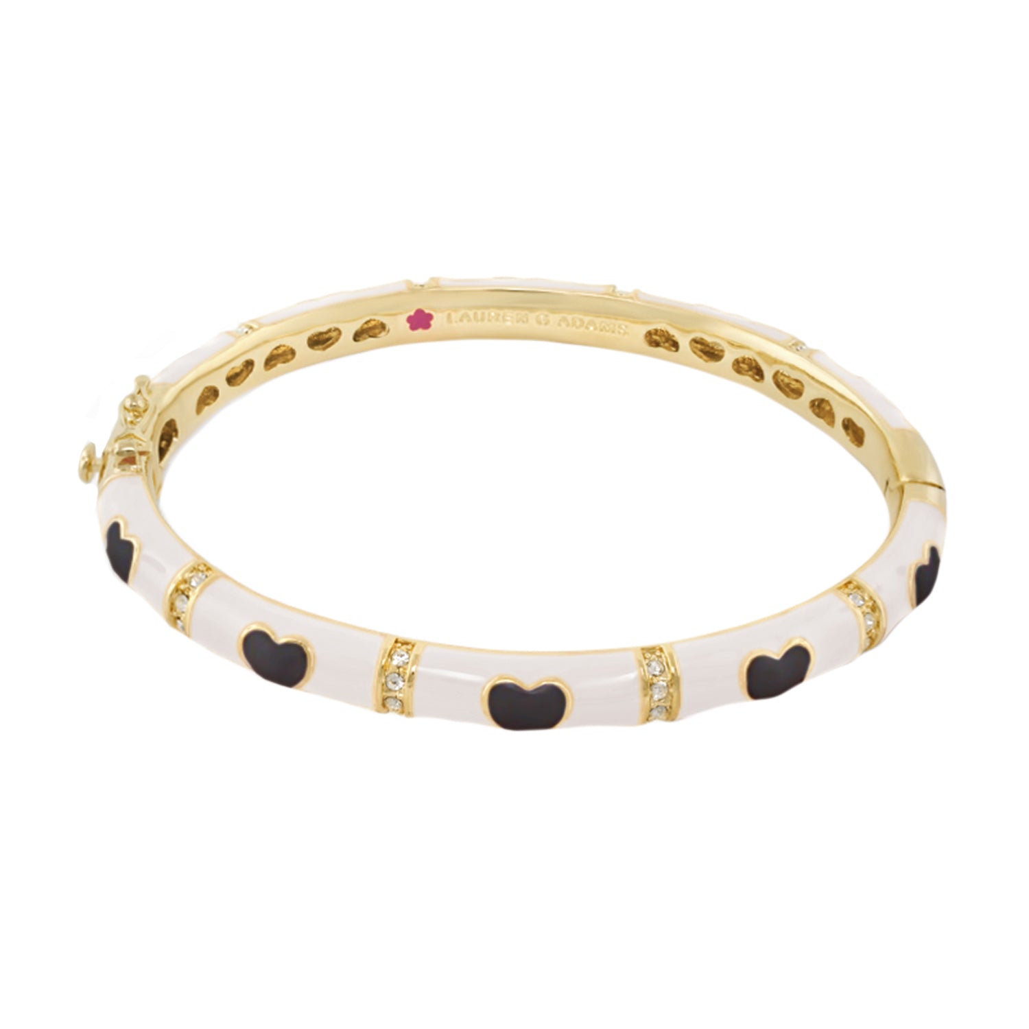 Lots of Love Bangle bracelet in gold with white enamel and black hearts by Lauren G Adams on Tampa Home & Garden Store