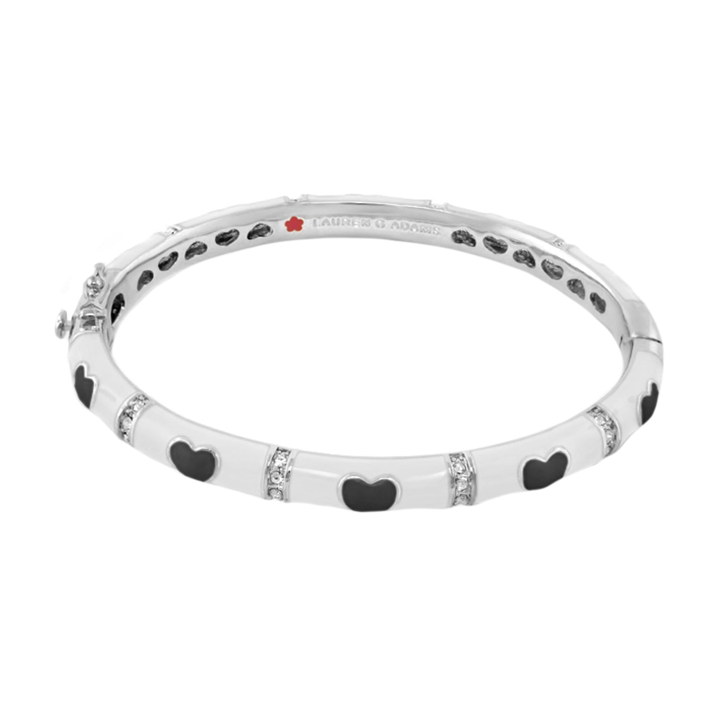 Lots of Love Bangle bracelet in white with black hearts and crystal accents by Lauren G Adams on Tampa Home & Garden Store