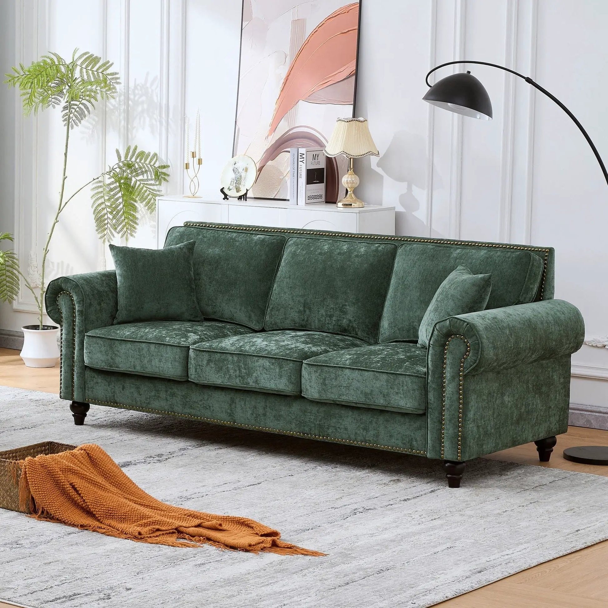 3 Seater sofa velvet with tufted upholstery and nailhead trim by Unique Piece Furniture on Tampa Home & Garden Store