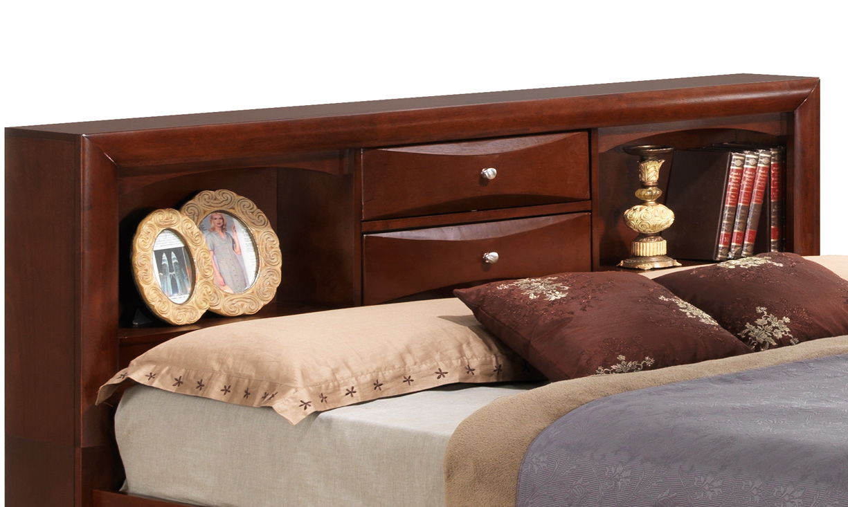 Modern design storage bed with bookcase headboard in dark wood by HouseOfZazla on Tampa Home & Garden Store