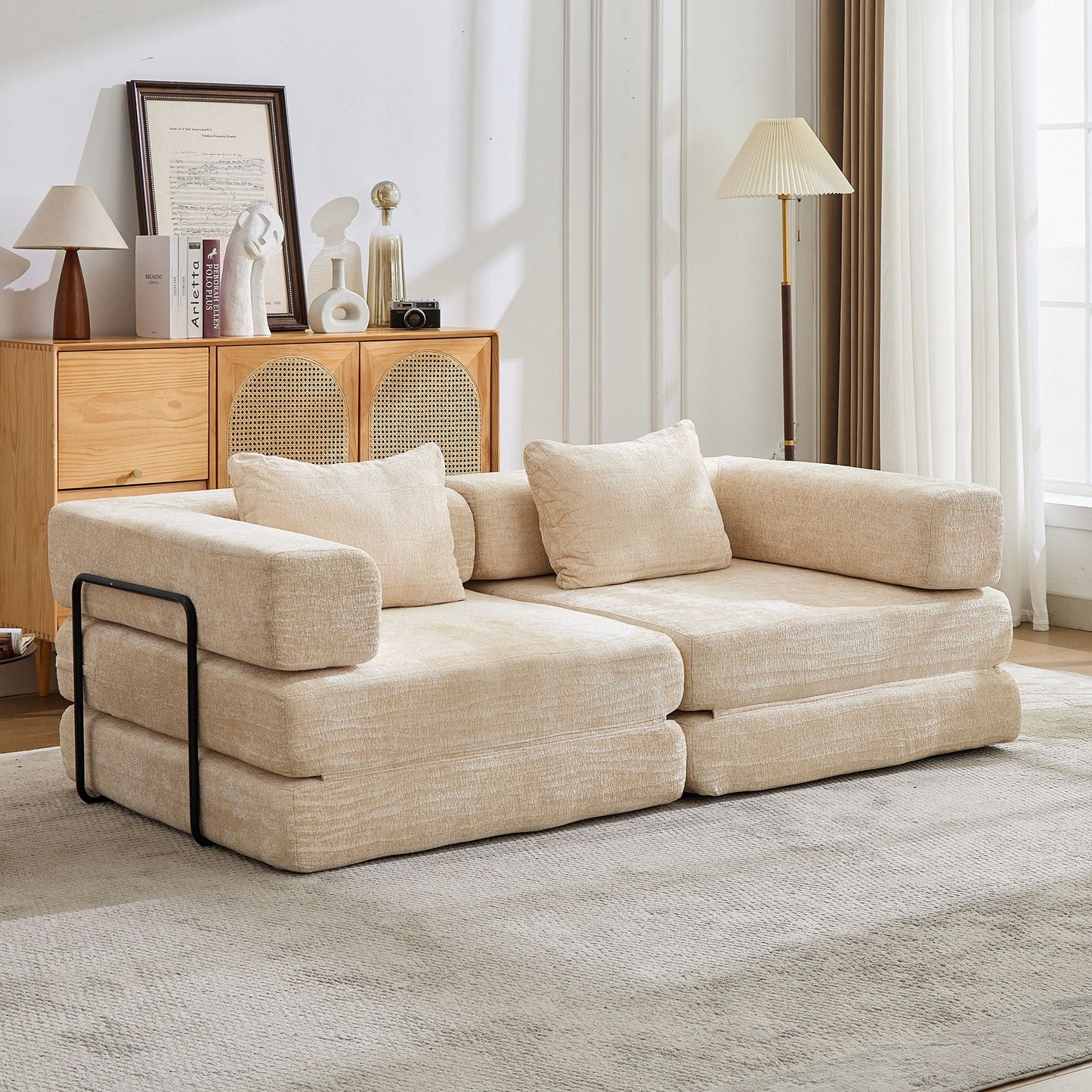 Compact Floor Sofa Bed With A Pillow And Frame