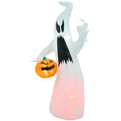 5.9' Towering LED-Lit Ghost Inflatable by HouseOfZazla with orange pumpkin prop on Tampa Home & Garden Store