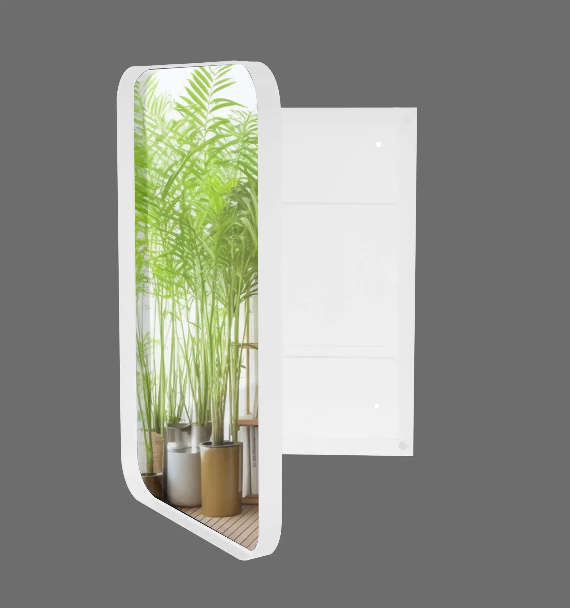 White recessed metal framed medicine cabinet with mirrored panel adjustable shelves for bathroom on Tampa Home & Garden Store