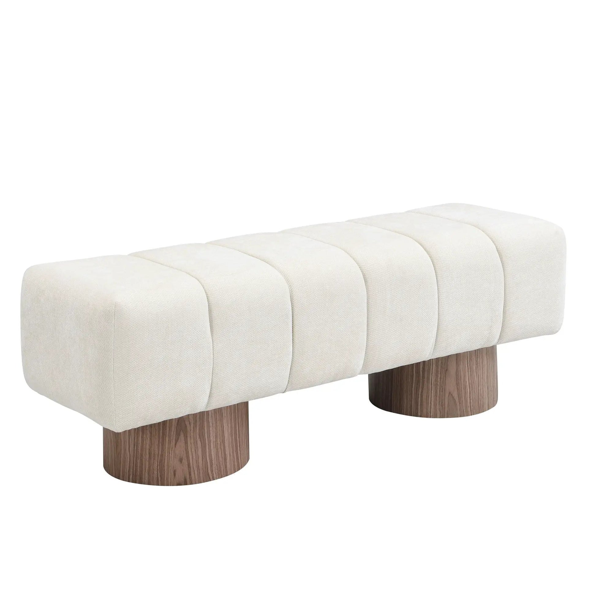 Upholstered dining bench ivory fabric with tufted cushions and wood legs Unique Piece Furniture on Tampa Home & Garden Store
