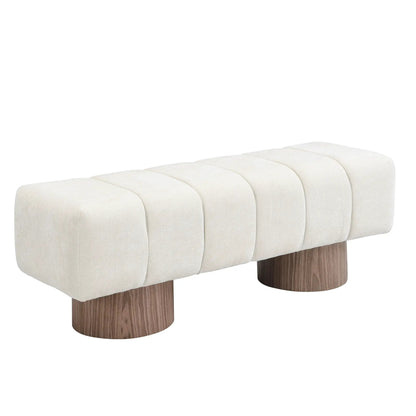Upholstered dining bench ivory fabric with tufted cushions and wood legs Unique Piece Furniture on Tampa Home & Garden Store