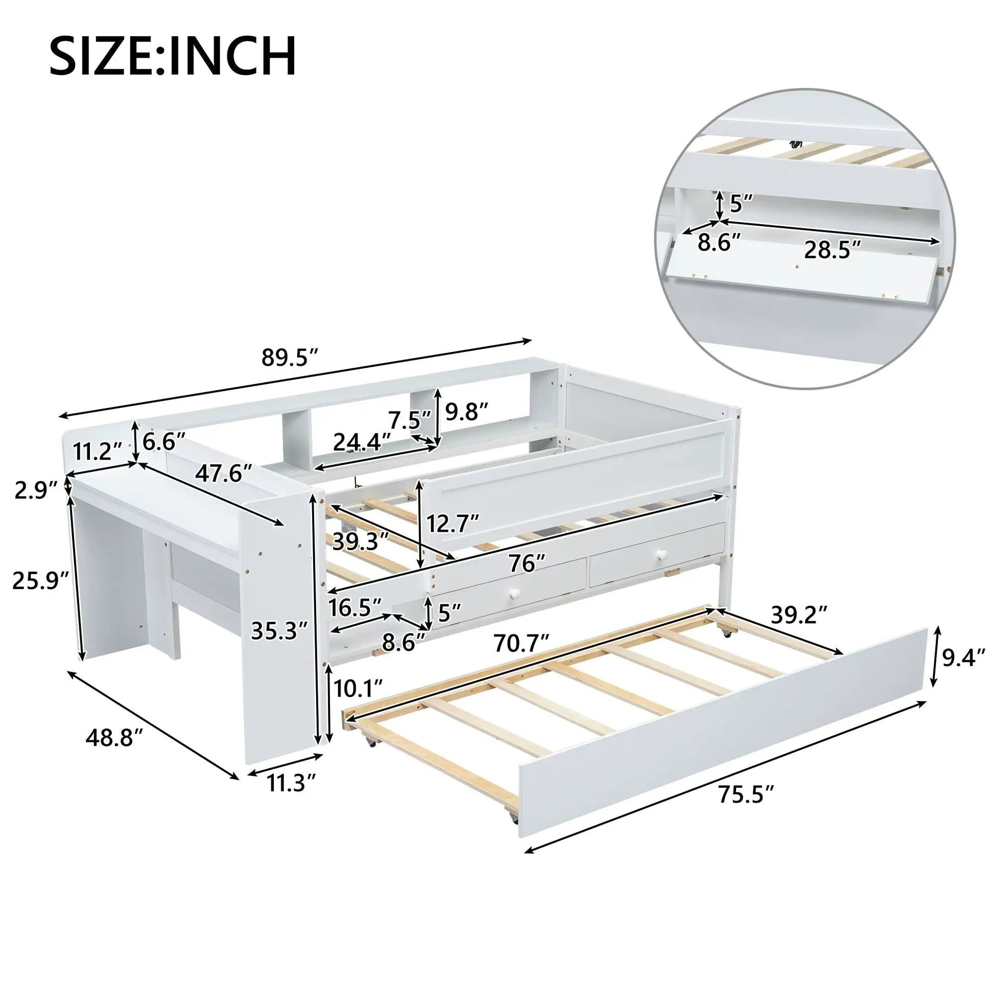 White twin daybed with drawers, trundle and study desk by Unique Piece Furniture on Tampa Home & Garden Store
