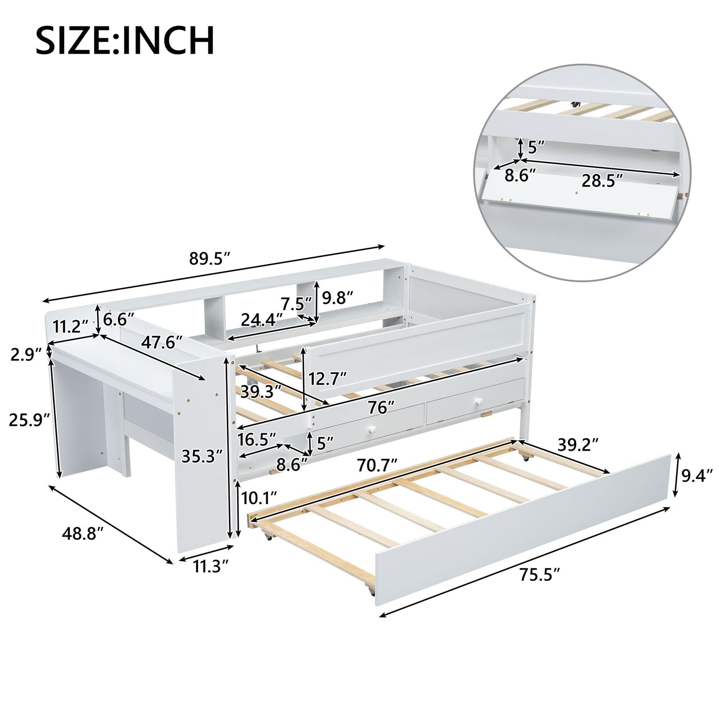White twin daybed with drawers and trundle, USB charging station by HouseOfZazla on Tampa Home & Garden Store