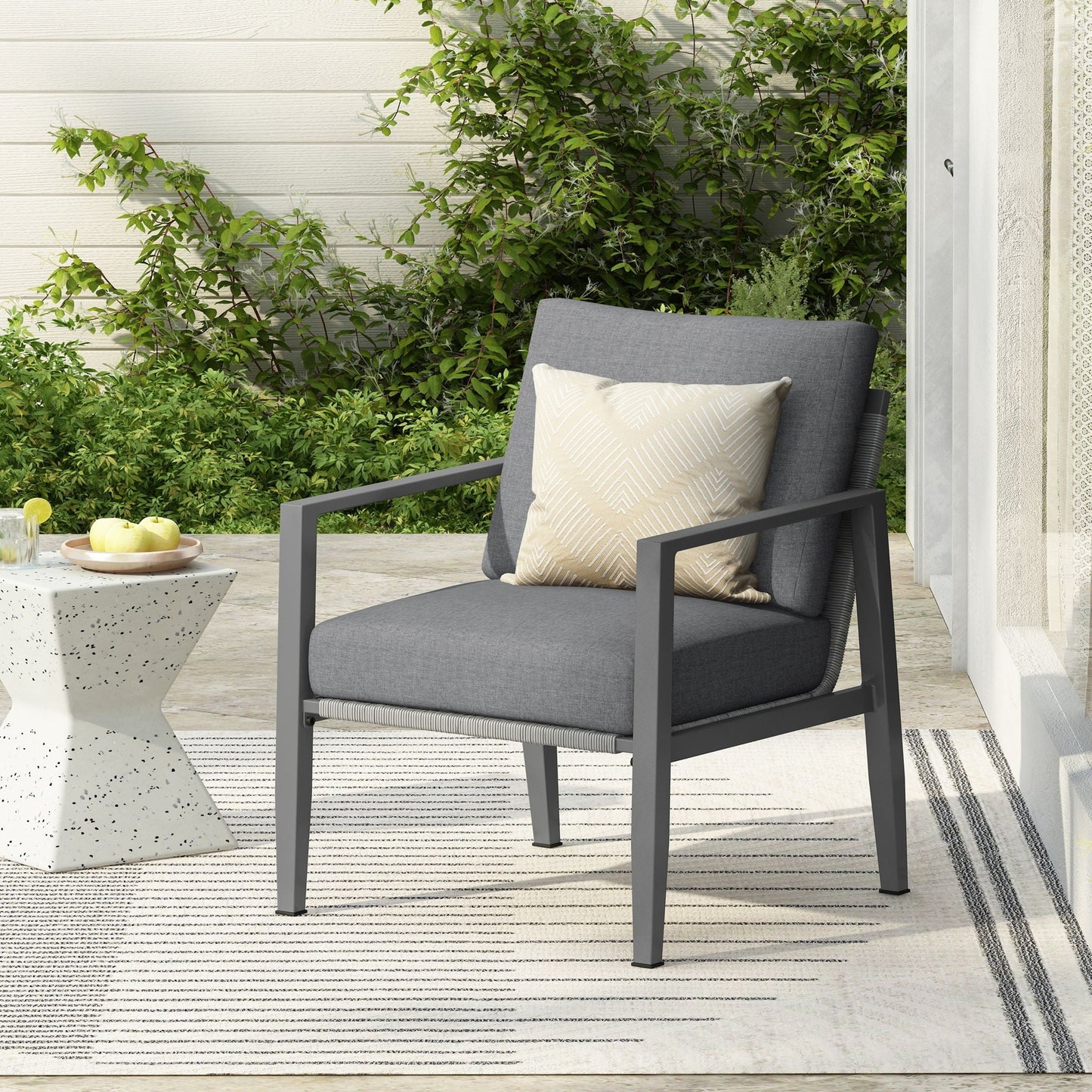 Modern Lounge Chair with Rope Accents and Cushions, grey outdoor arm chair by HouseOfZazla on Tampa Home & Garden Store