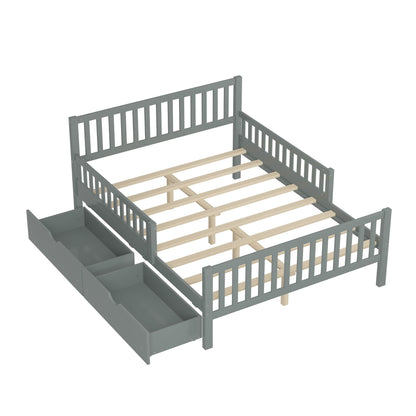Platform bed with guardrails and 2 storage drawers, gray frame with wood slats HouseOfZazla on Tampa Home & Garden Store